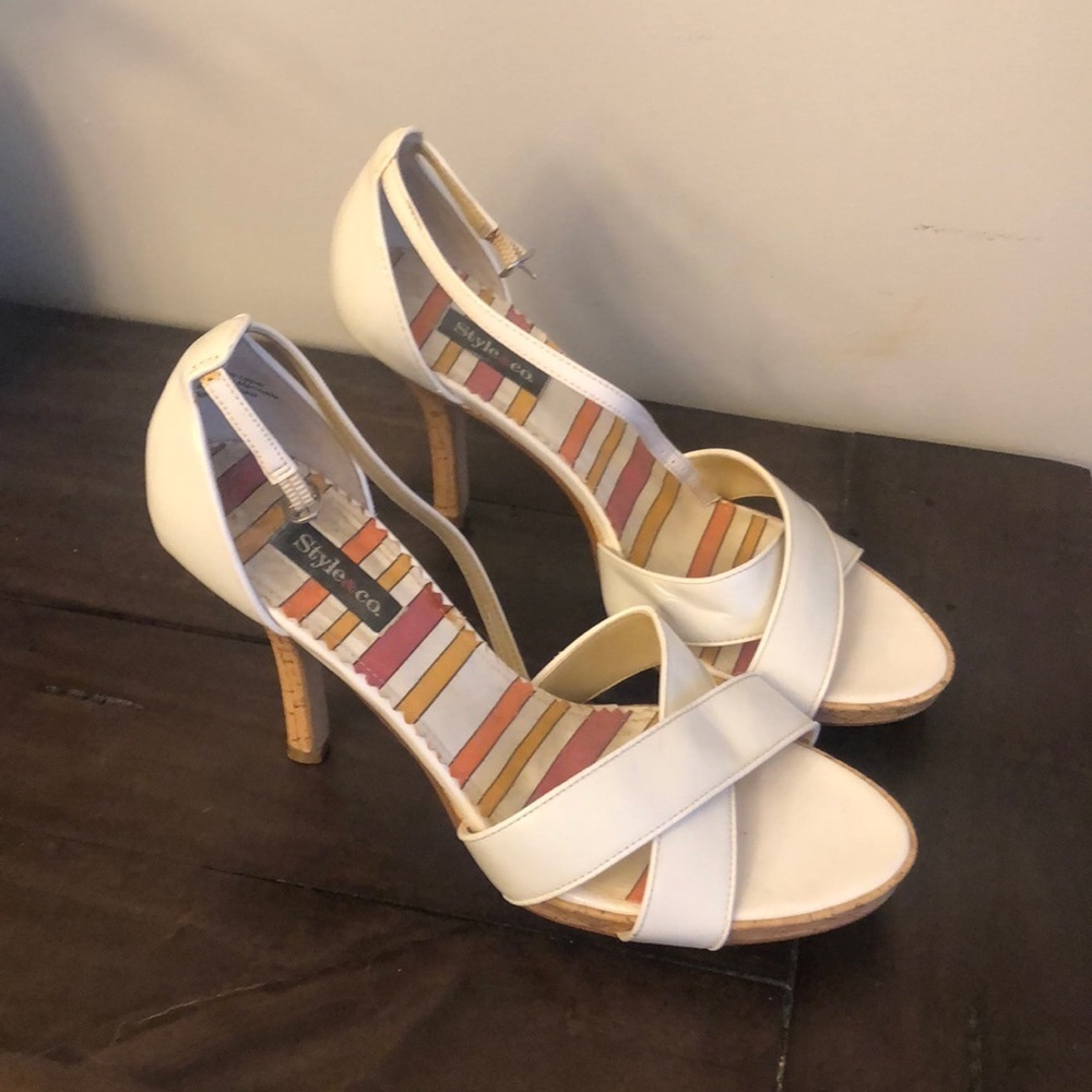 Style & Co white patent leather heels
